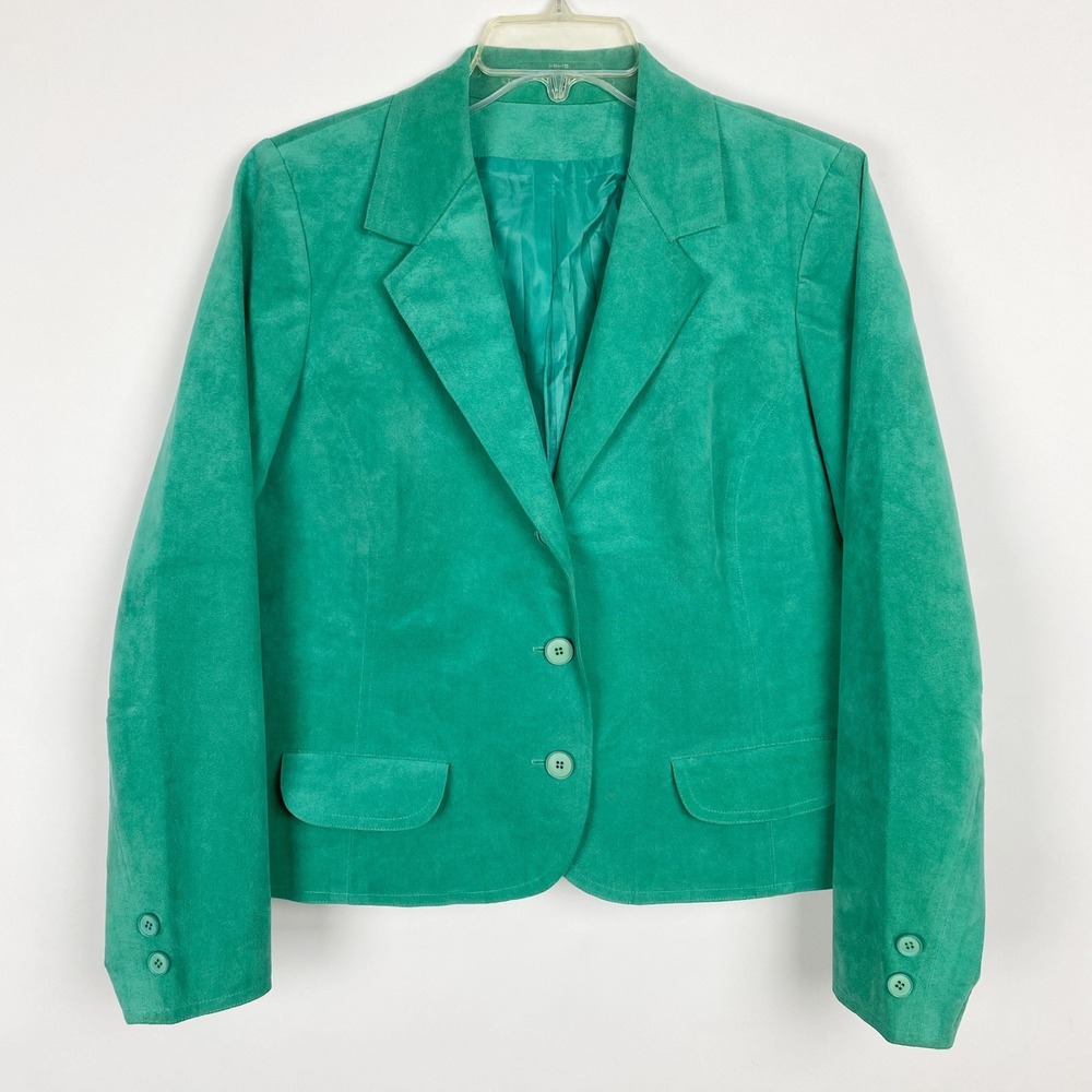 Ultrasuede Vintage Tailored 3-Button Flap‎ Pocket Blazer Jacket Womens 12 Green